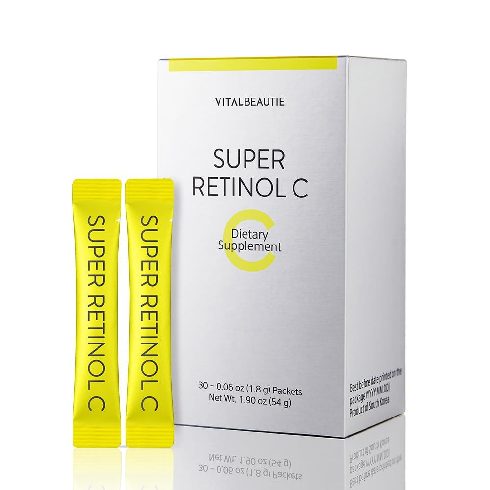 VITALBEAUTIE Super Retinol C (Powder, Skincare Supplement) - Vitamin A, C, D, E, Pantothenic Acid, Zinc, L-Cysteine for Skin Radiance and Tone Vegan Authorized AMOREPACIFIC - 30 Packets