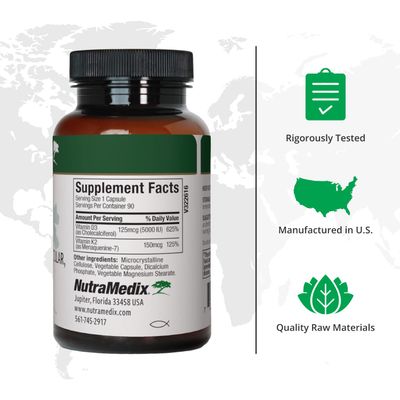 NutraMedix D3 &amp; K2 Vitamin Supplement - 5000 IU VIT D &amp; K2 Vitamin for Bone Health - Immune, Heart, Joint &amp; Muscle Support Capsules for General Health &amp; Wellness (90 Capsules)