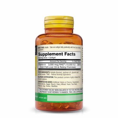 MASON NATURAL Vitamin A 3,000 mcg 10000 IU from Fish Liver Oil, Promotes Healthy Vision, Supports a Healthy Immune System, Essential Nutrient, Softgels, Yellow, 100 Count, Pack of 3