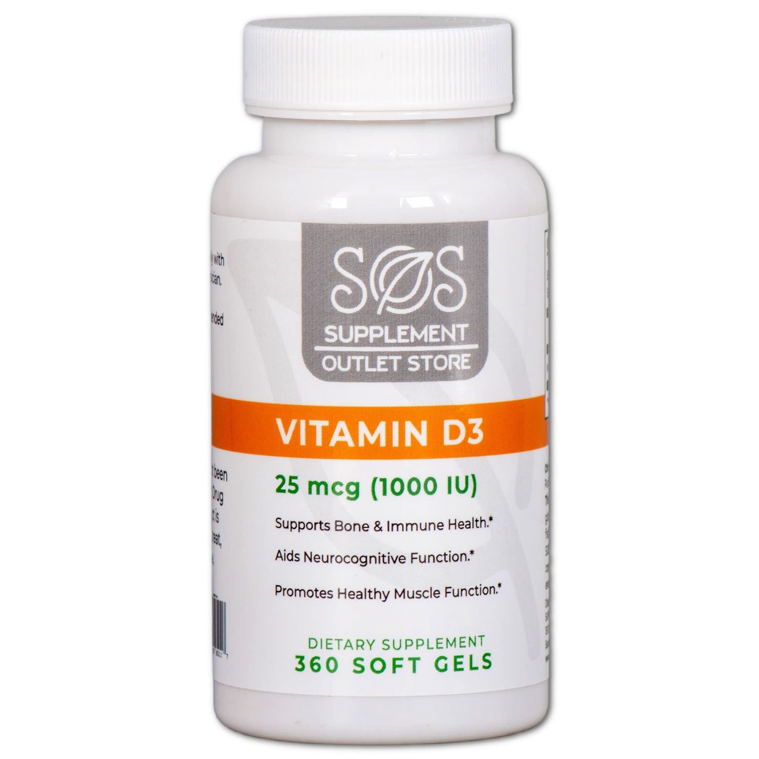 SOS Vitamin D3 1000iu (25 mcg) Cholecalciferol Softgels, 12 Month Supply, 360 ct.