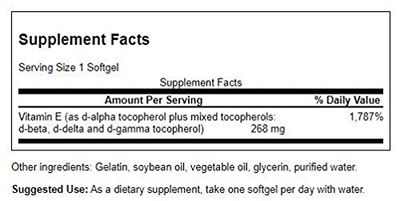 Swanson Vitamin E Mixed Tocopherols 400 Iu (268 Milligrams) 100 Sgels