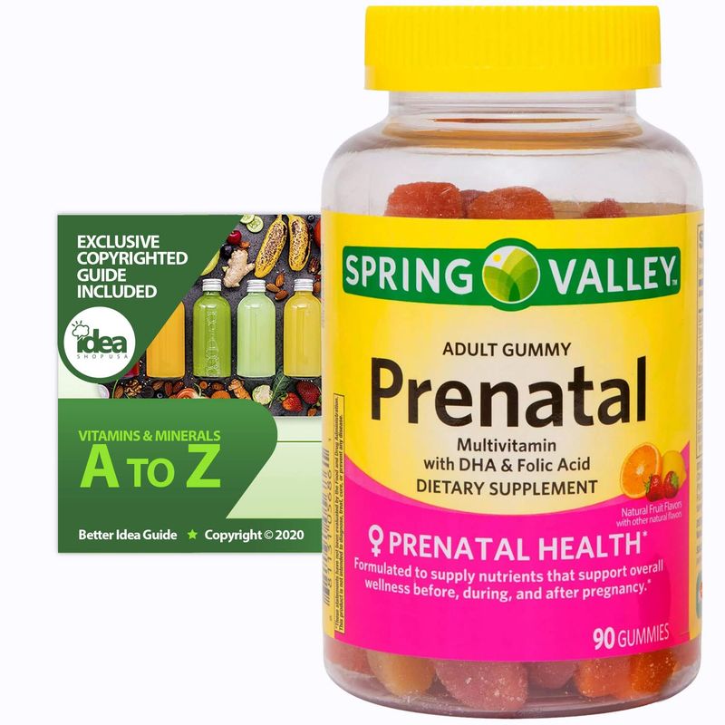 Spring Valley Prenatal Multivitamin Gummies, 90 Ct Bundle with Exclusive Vitamins &amp; Minerals - A to Z - Better Idea Guide (2 Items)