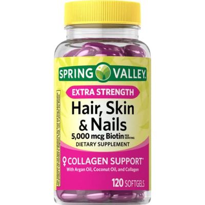 Oliefera Spring Valley Extra Strength Hair, Skin &amp; Nails Dietry Supplement 120ct 5000 mcg, 120.0 Count