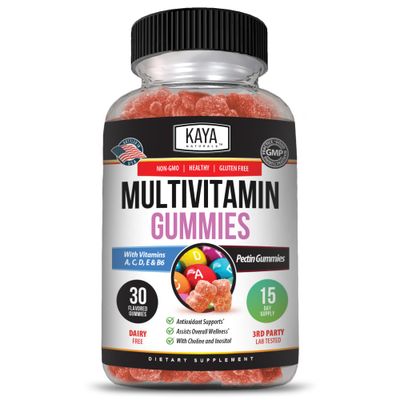 Kaya Naturals Adult Multi Vitamin Gummy, Biotin, Vitamin A, C &amp; E, Including Zinc &amp;Vitamin B-12, Folic Acid, Strawberry Flavor | Gluten-Free multivitamins Sweet Adult Gummies