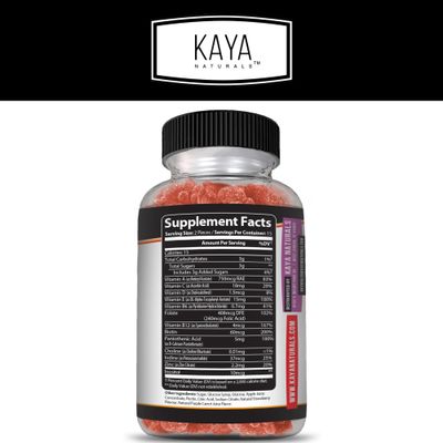 Kaya Naturals Adult Multi Vitamin Gummy, Biotin, Vitamin A, C & E, Including Zinc &Vitamin B-12, Folic Acid, Strawberry Flavor | Gluten-Free multivitamins Sweet Adult Gummies
