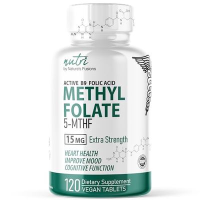 Nutri 5-MTHF L Methylfolate 15MG - 4 Month Supply, 120 Vegan Tablets - Methylated Folate Supplement - Cognitive Function, Heart Health, Prenatal Support - Methylated Folic Acid, MTHFR Supplement