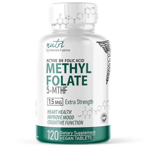 Nutri 5-MTHF L Methylfolate 15MG - 4 Month Supply, 120 Vegan Tablets - Methylated Folate Supplement - Cognitive Function, Heart Health, Prenatal Support - Methylated Folic Acid, MTHFR Supplement