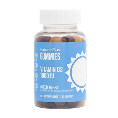 Natures Plus Gummies Vitamin D3 1000 IU, Mixed Berry - 60 Gummies, Pack of 2 - Promotes Bone Health &amp; Immune Function - Vegan, Gluten Free, Non-GMO - 120 Total Servings