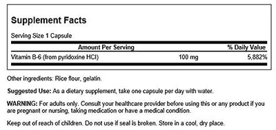 Swanson Vitamin B-6 (Pyridoxine) Cardio Health Support Energy Metabolism 100 Milligrams 100 Capsules