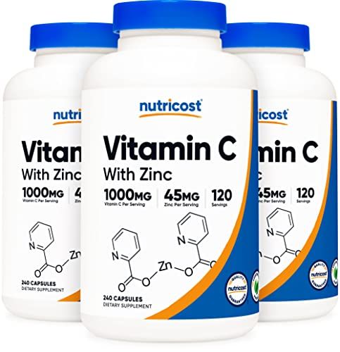 Nutricost Vitamin C with Zinc Capsules, 120 Servings (3 Pack) - 1000mg Vitamin C, 45mg Zinc, Non-GMO, Gluten Free Vitamin C Supplement