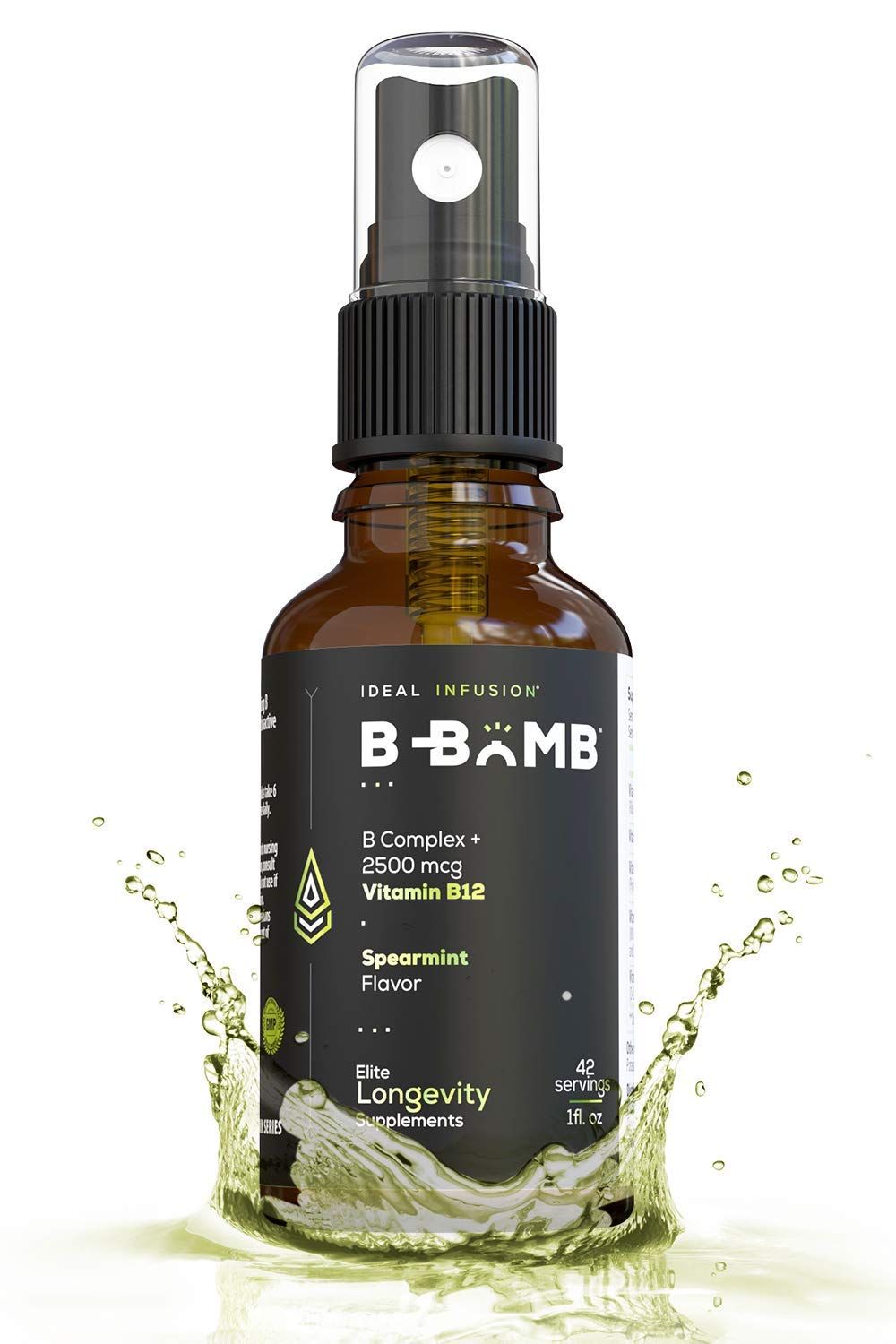 Ideal Infusion B-Bomb Vitamin B12 + B Complex Liquid Spray: Methylcobalamin with Adenosylcobalamin: Energy &amp; Mood Support, Sugar-Free, Vegan, Organic Spearmint Flavor