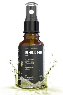 Ideal Infusion B-Bomb Vitamin B12 + B Complex Liquid Spray: Methylcobalamin with Adenosylcobalamin: Energy &amp; Mood Support, Sugar-Free, Vegan, Organic Spearmint Flavor