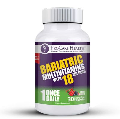 Procare Health Bariatric chewable Multivitamin with Iron 18mg (30 Tablets) - Fruit Punch Flavor Bariatric Multivitamin Chewable Pills for Gastric Bypass &amp; Sleeve Gastrectomy Patients* (1 Month Supply)