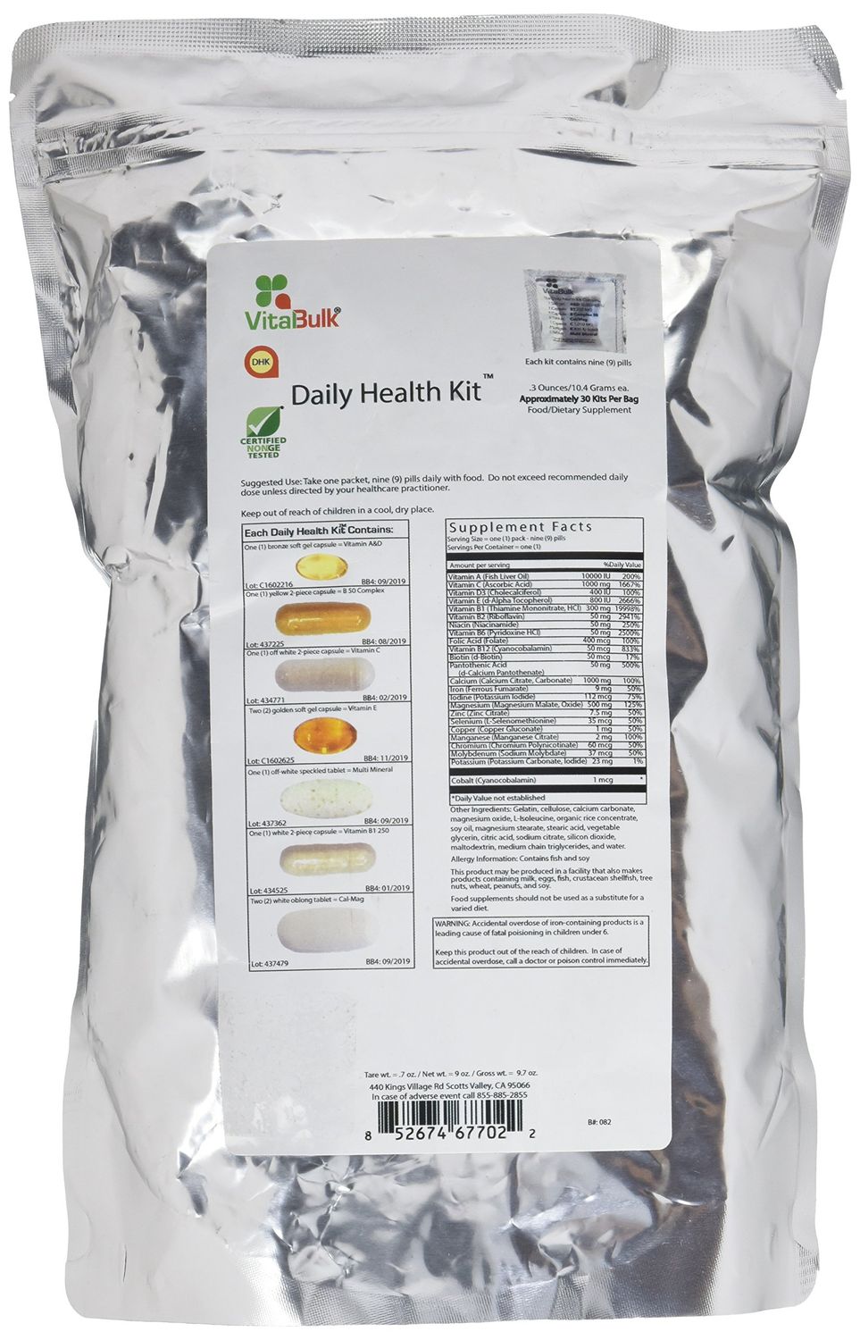 Vital Bulk Daily Health Kit Packet Multivitamin &amp; Mineral Supplements 30 Count Bag