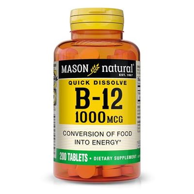 MASON NATURAL Vitamin B12 1000 mcg Quick Dissolve - Healthy Conversion of Food into Energy, Supports Nerve Function and Health, 100 Tablets