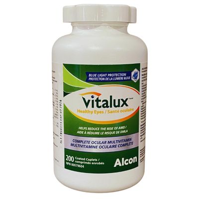 Vitalux Healthy Eyes Ocular Multivitamin/No beta-Carotene, Complete multivitamin for Eyes, Blue Light Protection, 200 Coated Tablets