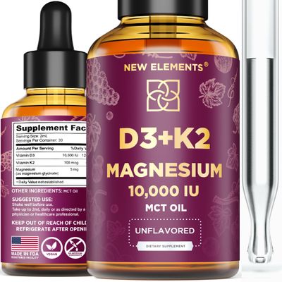 Liquid Vitamin D3 K2 10000IU with Magnesium Glycinate 5mg | VIT D3 K2 Drops for Adults | Mk7 Vitamin K2 100mcg | Vitamin D3 + K2 Supplement for Men &amp; Women | Gluten Free | Non-GMO