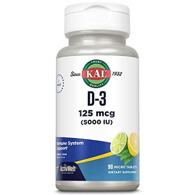 KAL Vitamin D-3 5000 IU ActivMelt, Instant Dissolve, Natural Lemon Lime Flavor, Healthy Immune Function &amp; Bone Support, 90 Servings, 90 Micro Tablets