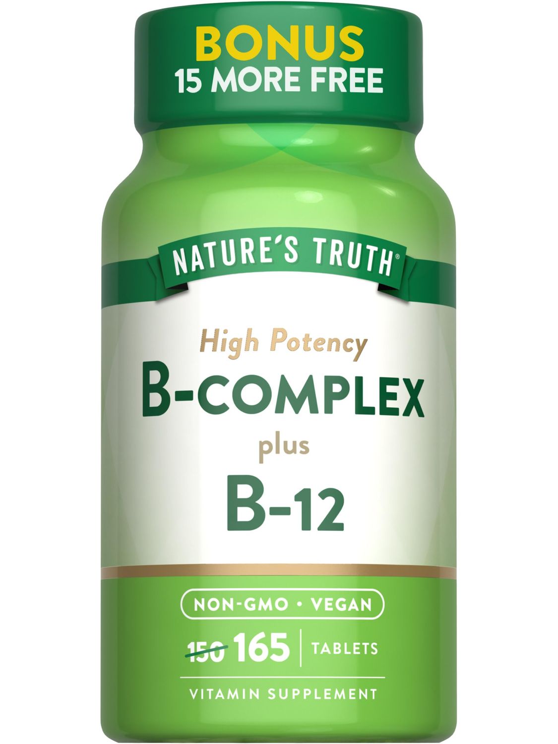 Nature&#39;s Truth Vitamin B Complex | 165 Tablets | Plus B12 | Vegan &amp; Non-GMO Supplement