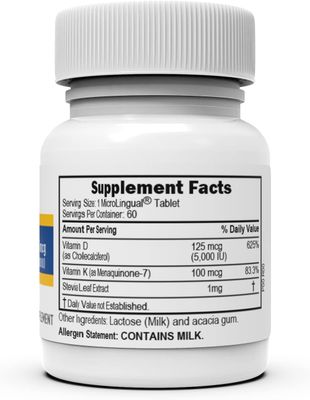 Superior Source K2 (MK-7) 100 mcg, with D3 (5000 IU) Supplement, Quick Dissolve MicroLingual Tablets, 60 Count, Strengthen Bones, Cardiovascular &amp; Immune System Support, Joint Health, Non-GMO