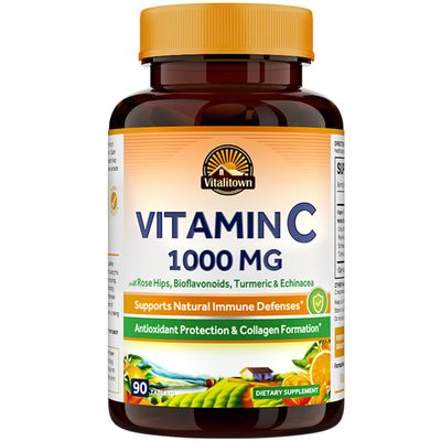 Vitalitown Vitamin C Complex 1000mg with Rose HIPS, Bioflavonoids, Turmeric &amp; Echinacea, Daily Immune Support, Collagen Booster &amp; Powerful Antioxidant, Vegan, 90 Tablets