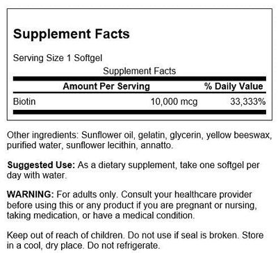 Swanson Super Strength Biotin Vitamin 10000 mcg 60 Sgels