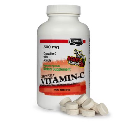Landau 500mg Chewable Vitamin C Candy for Kids &amp; Adults - Easy-to-Take Vitamin C Supplement with Acerola - Kosher &amp; Made in The USA - Great Tasting Berry Flavor, 100 Tablets