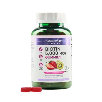 NatureWise Biotin Gummies - Hair, Skin and Nails Supplement - Vitamin B7 5000mcg Supports Hair and Nail Strength - Strawberry-Kiwi Flavor - Vegan, Non-GMO, Gluten Free - 90 Count[45 Day Supply]