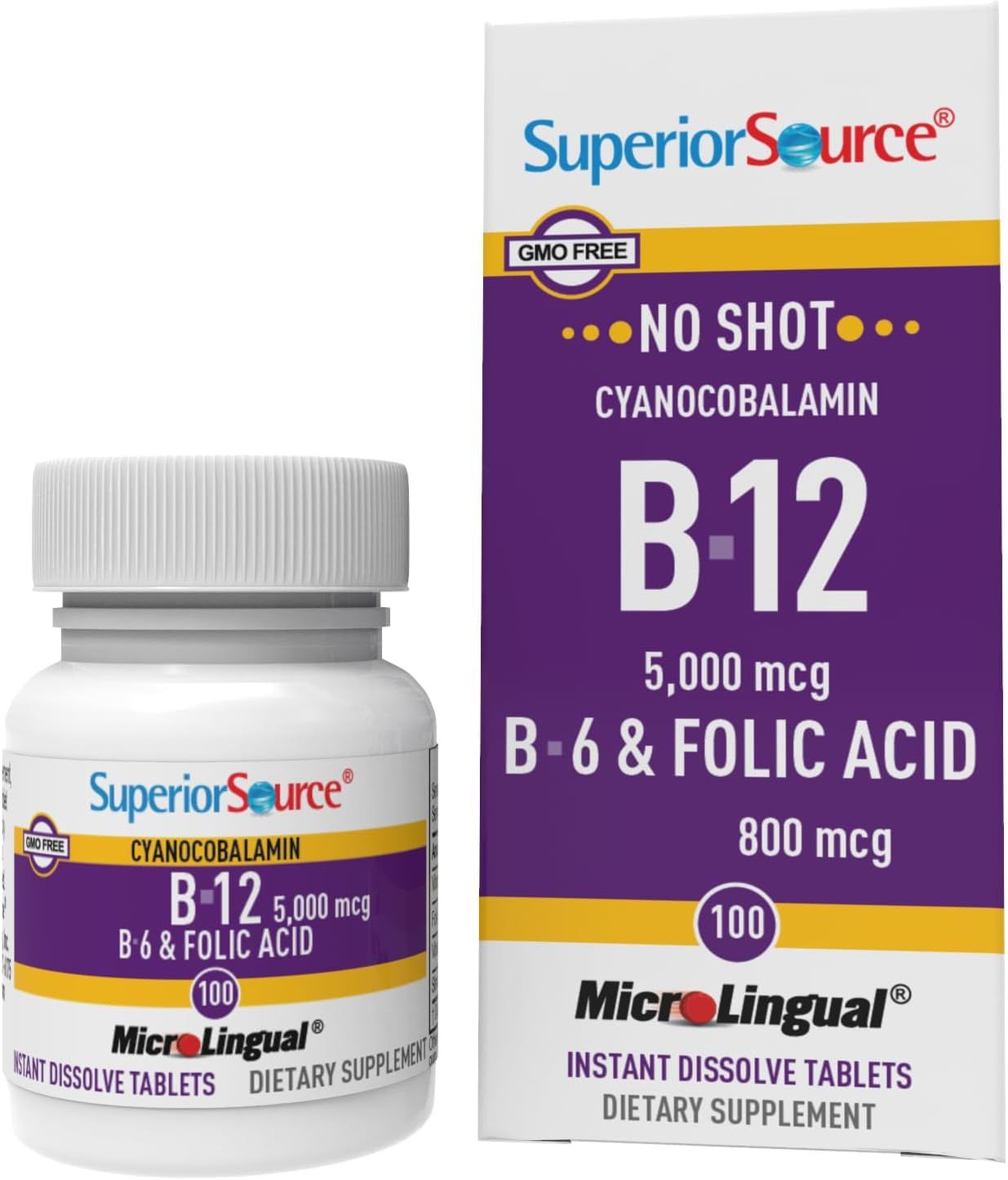 Superior Source No Shot B12 Multivitamins, 5000 mcg, 100 Count