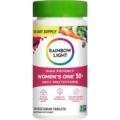 Rainbow Light Multivitamin for Women 50+, Vitamin C, D &amp; Zinc, Probiotics, Womens One 50+ Multivitamin Provides High Potency Immune Support, Non-GMO, Vegetarian, 150 Tablets