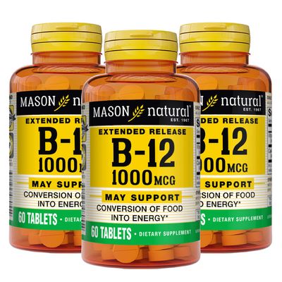 Mason Vitamins B-12 1000Mcg Cyanocobalamin Extended Release Tablets, 60-Count Bottles (Pack of 3)