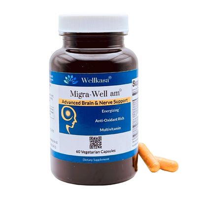 Wellkasa Migra-Well AM: Energizing Daily Methylated Multivitamin with Bioavailable Minerals &amp; Antioxidants Supporting Brain &amp; Nerve Heath for Women and Men - Without Iron (60 Capsules)