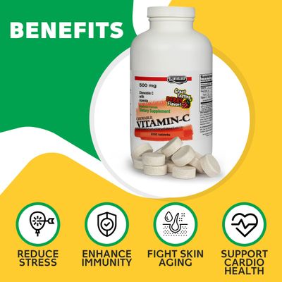 Landau 500mg Chewable Vitamin C Candy for Kids & Adults - Easy-to-Take Vitamin C Supplement with Acerola - Kosher & Made in The USA - Great Tasting Berry Flavor, 100 Tablets