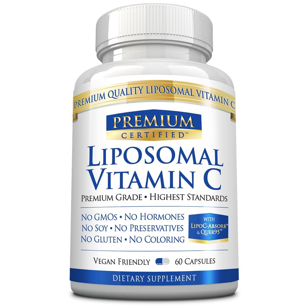 Premium Certified Liposomal Vitamin C - 1100mg - 60 Capsules - Gentle on Stomach - with Phospholipids and Bioperine - Boosts Immune Function, Antioxidant Properties, and Collagen Production