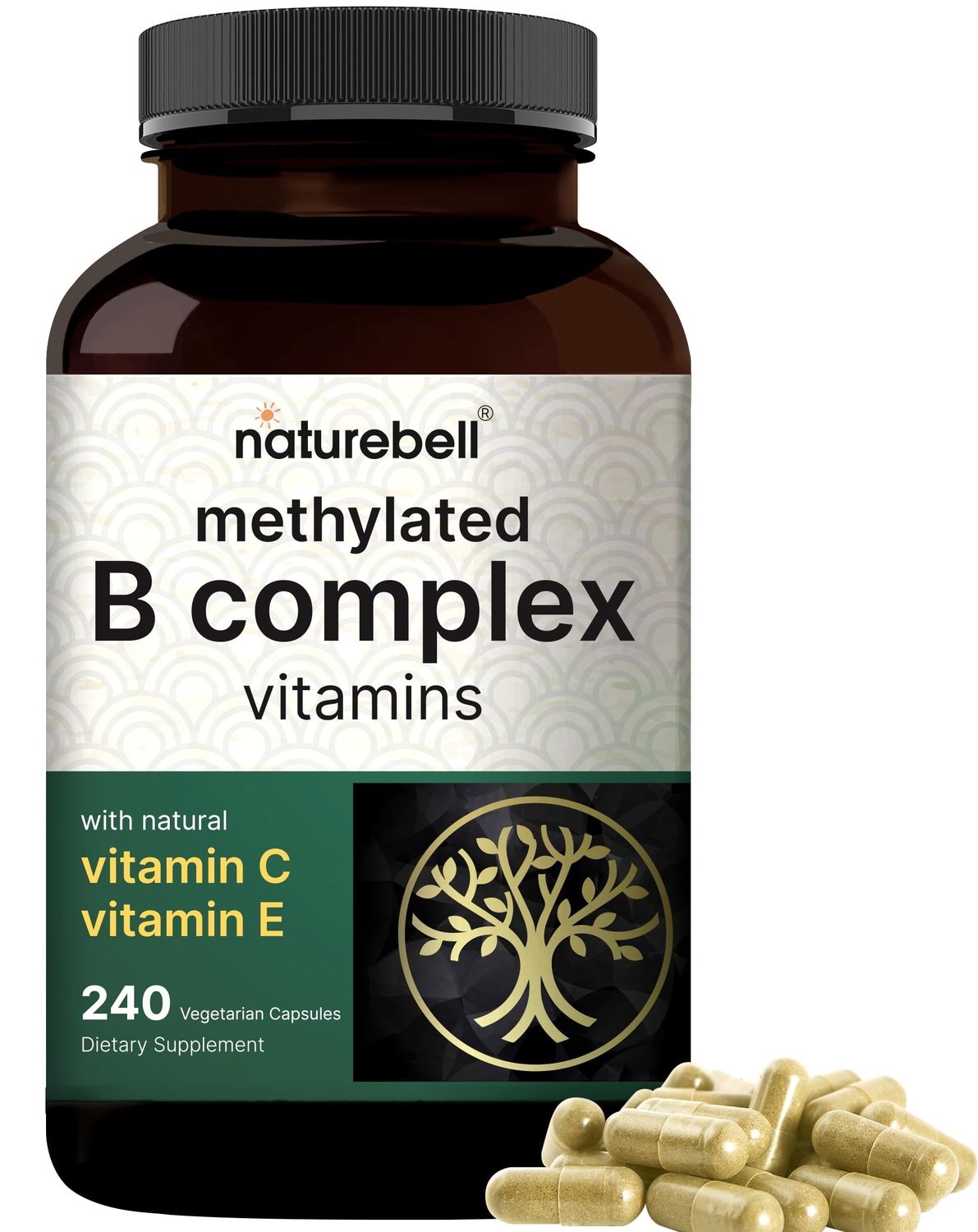 Methylated B Complex Vitamins, 240 Veggie Capsules | Multivitamin B Complex | B12, Folate, Biotin &amp; More - with Natural Vitamin C, E, Choline &amp; Inositol - Immune, Energy, &amp; Prenatal Support