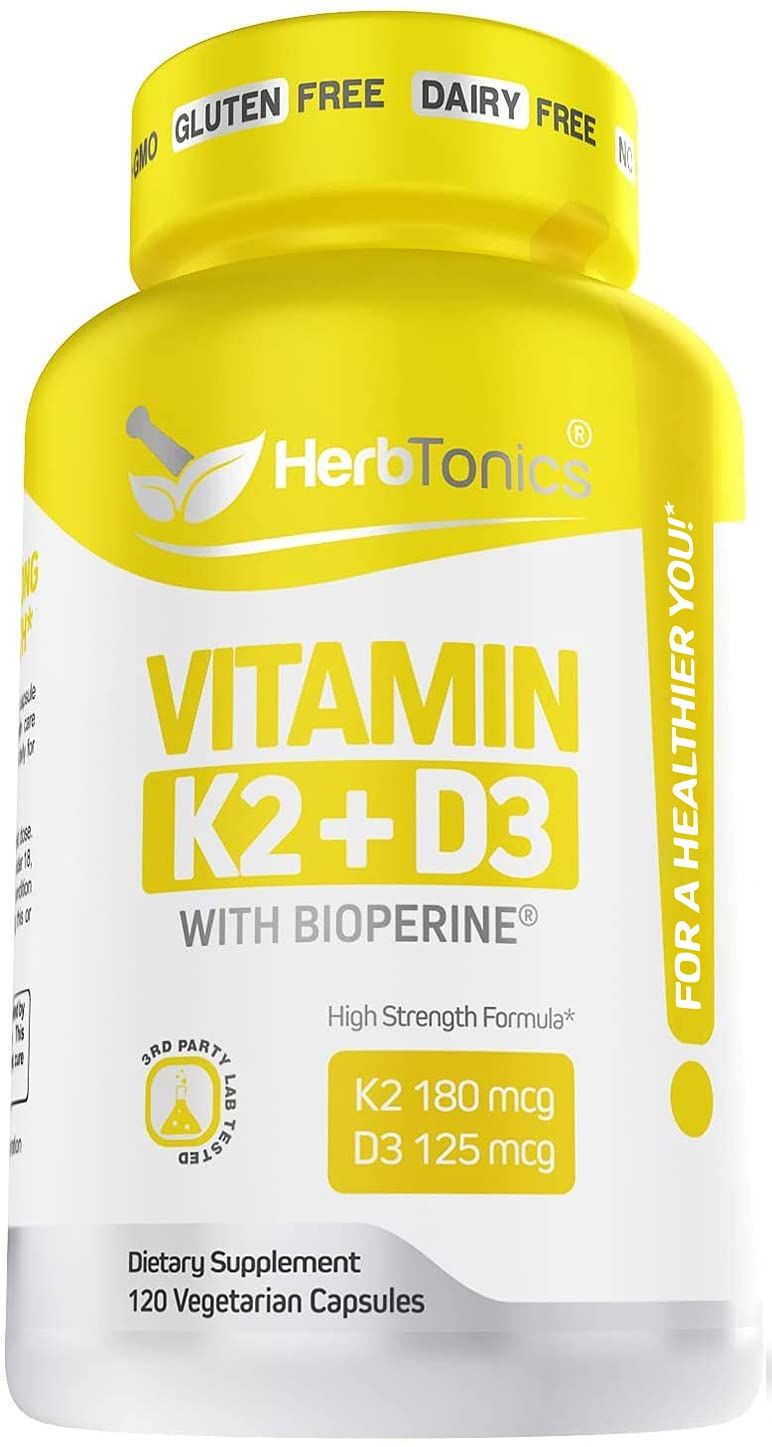 Immune System Support Vitamin K2 (MK7) with D3 5000 Iu Supplement + Bioperine (Black Pepper) | Strong Bones &amp; Heart Health | K2 D3 Complex | Easy to Swallow 120 Veg Capsules