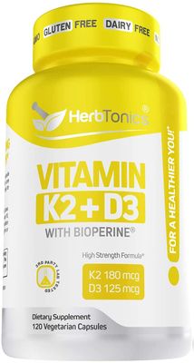 Immune System Support Vitamin K2 (MK7) with D3 5000 Iu Supplement + Bioperine (Black Pepper) | Strong Bones &amp; Heart Health | K2 D3 Complex | Easy to Swallow 120 Veg Capsules