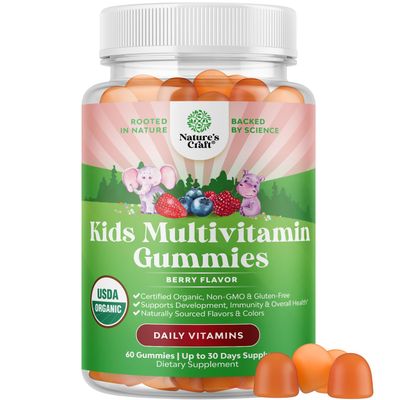 USDA Organic Kids Multivitamin Gummies - Vegan Organic Multivitamin for Kids 2+ with 14 Essential Vitamins and Minerals - Daily Kids Gummy Multivitamins - Vegan Nut Free &amp; Non-GMO (60 Count)