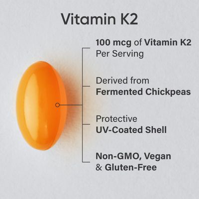 Sports Research Vitamin K2 as MK-7 100mcg with Coconut MCT Oil - 60 Veggie Softgels (2 Month Supply) Vegan Certified, Non-GMO Verified, Gluten &amp; Soy Free - Citrus Aroma