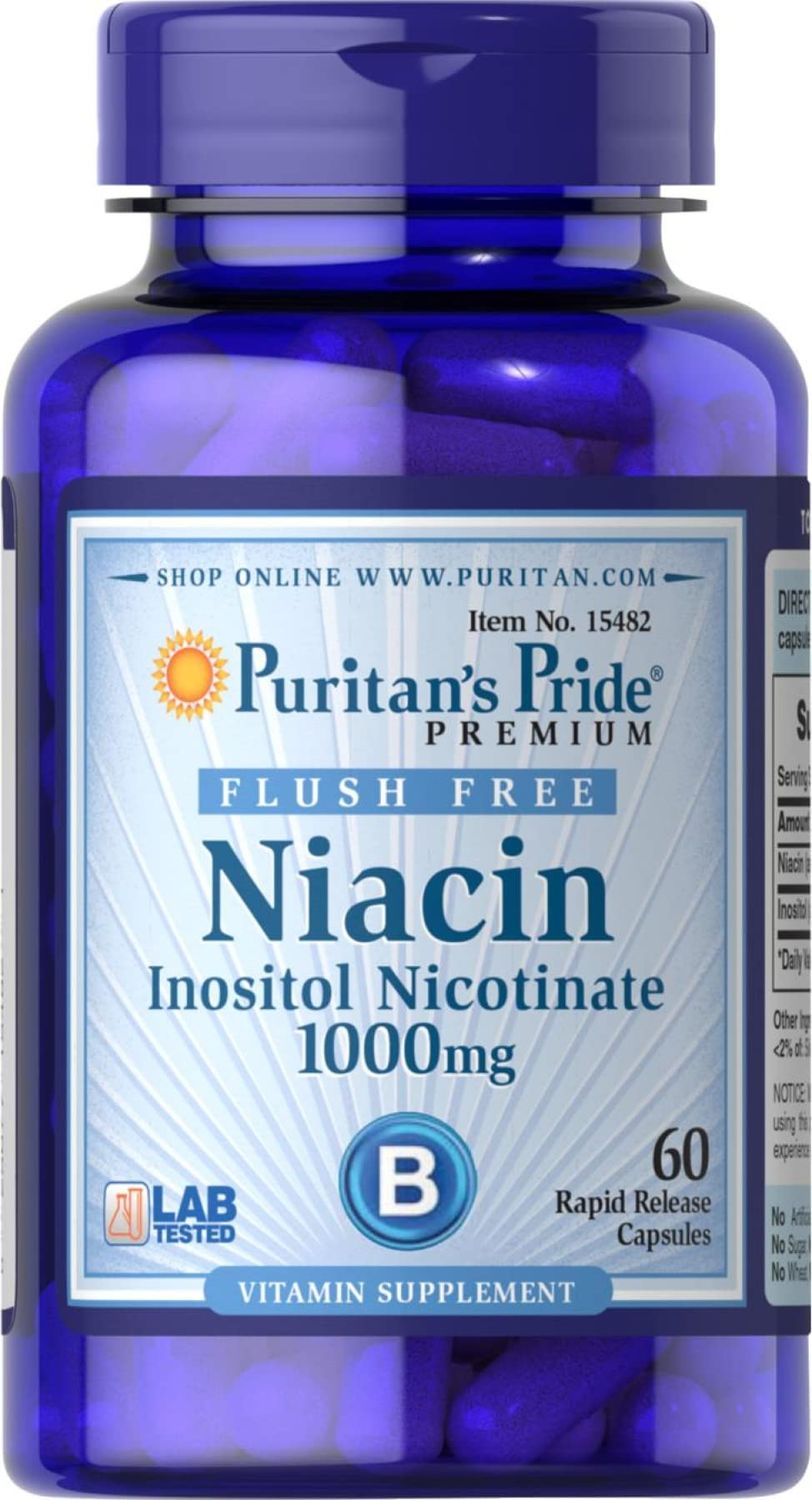 Puritan&#39;s Pride Flush Free Niacin Inositol Nicotinate 1000 Mg-60 Capsules, 60 Count