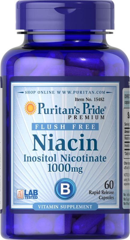 Puritan's Pride Flush Free Niacin Inositol Nicotinate 1000 Mg-60 Capsules, 60 Count