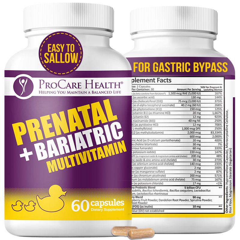 Procare Health Prenatal Bariatric Multivitamin with Iron (60 Easy to Swallow Capsules) - Bariatric Prenatal Probiotic for Women, Bariatric Vitamins for Gastric Bypass &amp; Gastric Sleeve (1 Month Supply)