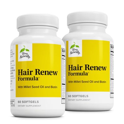Terry Naturally Hair Renew Formula - Hair Growth Support Supplement with Horsetail Biotin &amp; Folic Acid - Millet Seed Oil for Keratin Production Support - 60 Softgels, 2 Pack