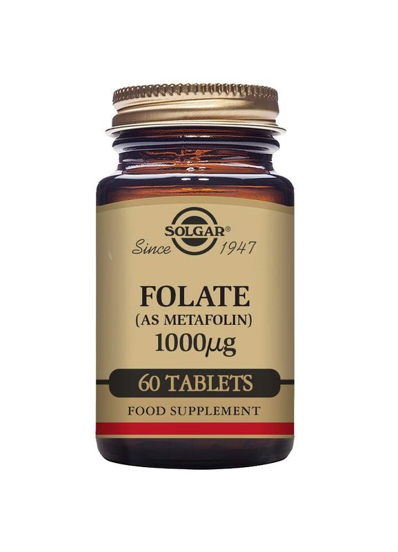 Solgar Folate 1000 mcg - 60 Tablets - 1000 mcg Bio-active Metafolin - Vegan, Gluten Free, Dairy Free, Kosher - 60 Servings