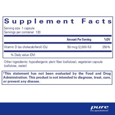 Pure Encapsulations Vitamin D3 Vegan | Support for Musculoskeletal, Cardiovascular, Neurocognitive, Cellular, and Immune Health* | 120 Capsules