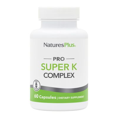 Natures Plus PRO Super K Complex - 60 Capsules - Promotes Healthy Calcium Metabolism - Includes Vitamins K1 &amp; K2 - Non-GMO, Vegan &amp; Gluten Free - 60 Servings