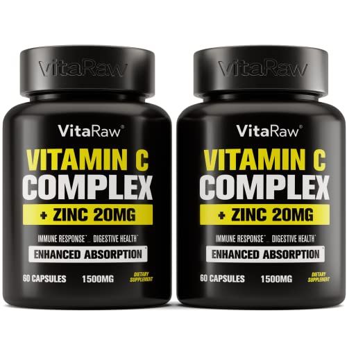 Vitamin C Supplement 2 Pack (120 Veggie Capsules) - 1500mg with Zinc 20mg - Highest Absorption Vitamin C Immune Support Complex - Vitamin C Capsules &amp; Zinc Vitamins for Adults, Vit C Immune Help Vegan