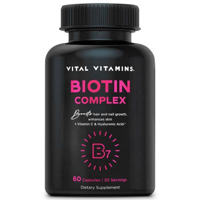 Vital Vitamins Biotin Complex Pills - 5000 mcg Biotin with Hyaluronic Acid, MSM, Collagen, &amp; Vitamin C - Biotin Supplement for Hair, Skin, and Nails - Hair Growth Vitamins - 60 Capsules