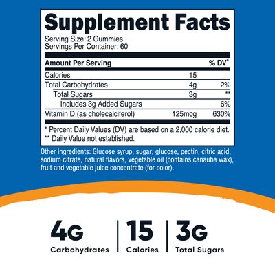 Nutricost Vitamin D3 Gummies 5,000 IU (125mcg), 120 Gummies - Mixed Berry Flavored, 60 Servings