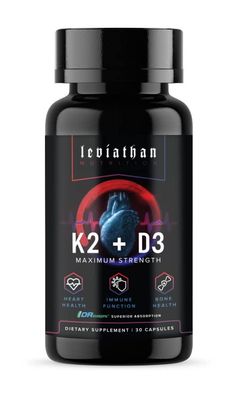 Leviathan Nutrition Vitamin D3 K2 2 in 1 Formula | 360mcg Vitamin K2 (MK7) + Vitamin D3 5000 IU Vegan Organic Extra Strength Vitamin Supplements - Support Heart, Teeth, Joint, and Bone Health
